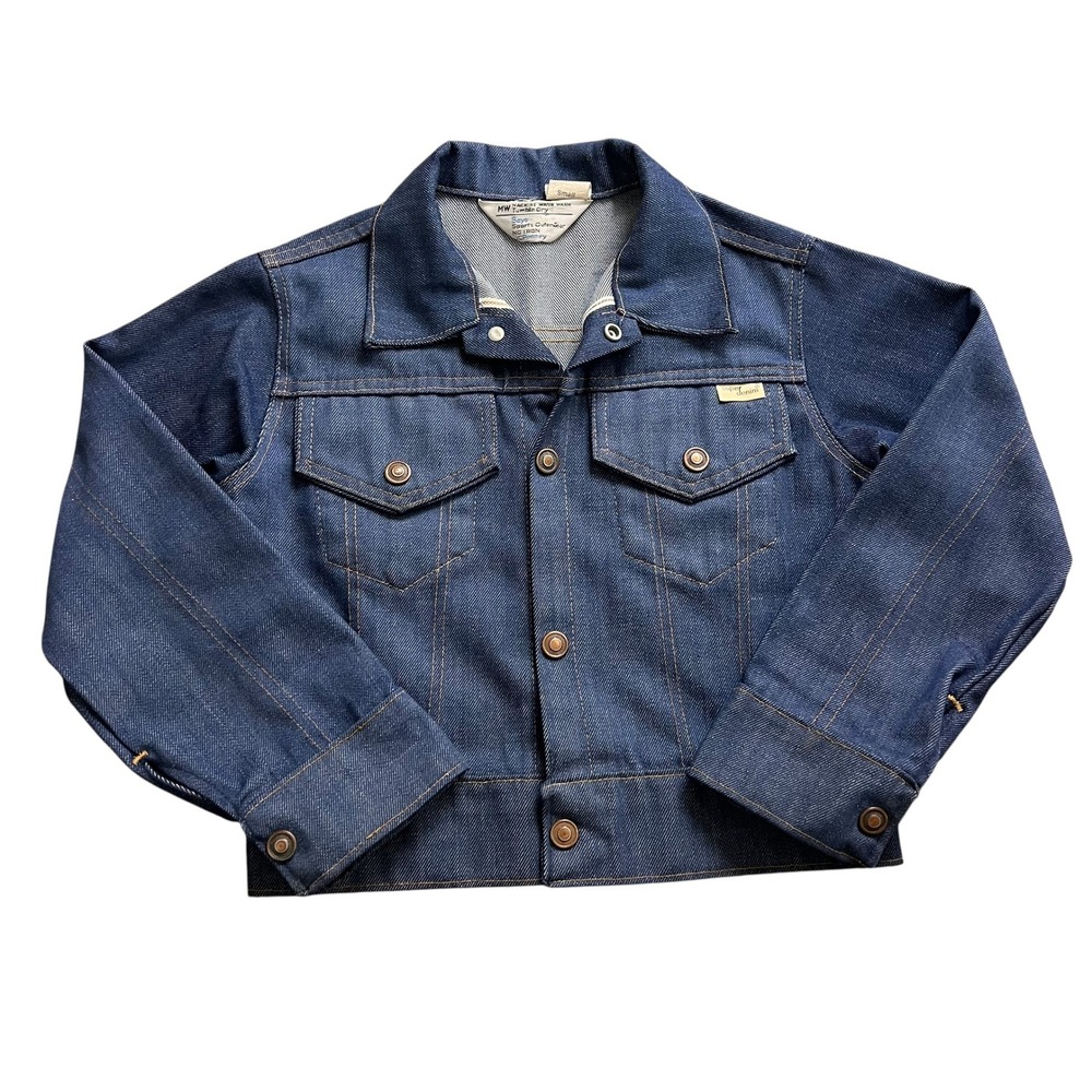 Vintage 70s JCPenney Super Denim Boys Trucker Jacket Dark Wash Blue Small
